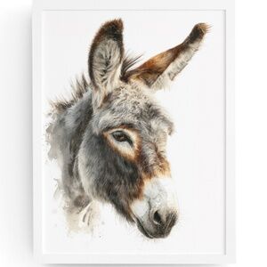 Watercolor Donkey Wall Art Print, Unframed - Charming Farmhouse Decor
